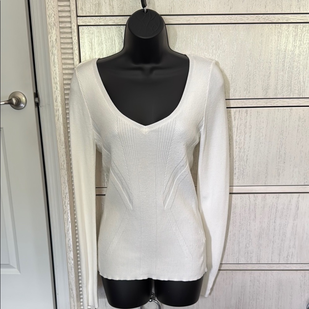 White House Black Market V-Neck White Sweater